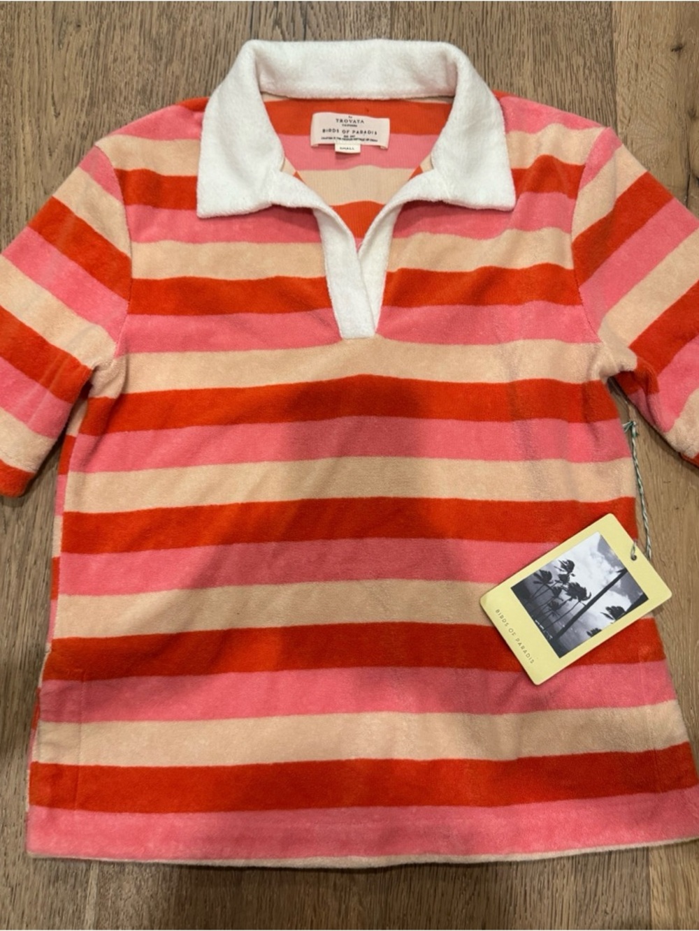 BNWT TROVATA Lani Striped Polo Pink Coral & Cream Terry $260 - Picture 5 of 6